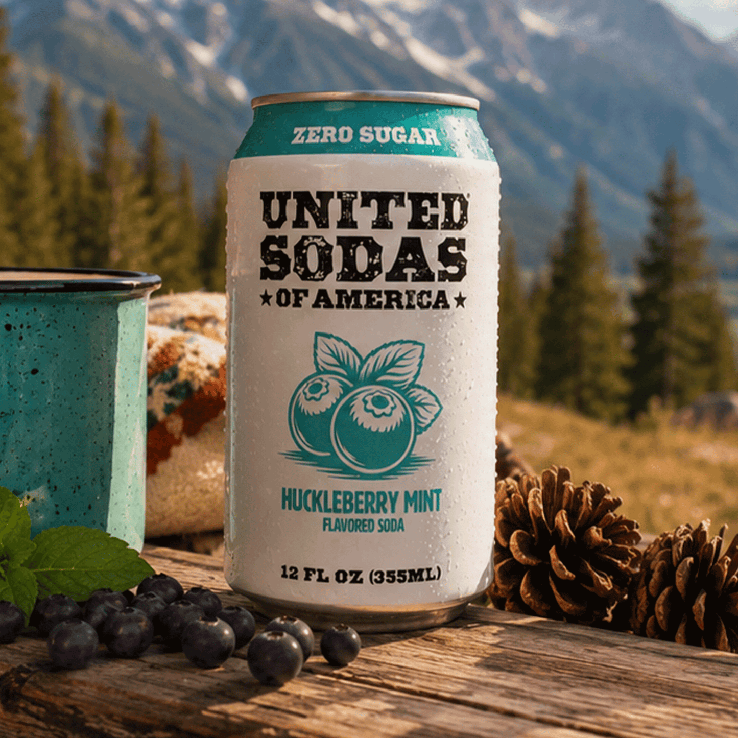 HUCKLEBERRY MINT – United Sodas of America Zero Sugar Soda – 12 oz Cans (12-Pack)