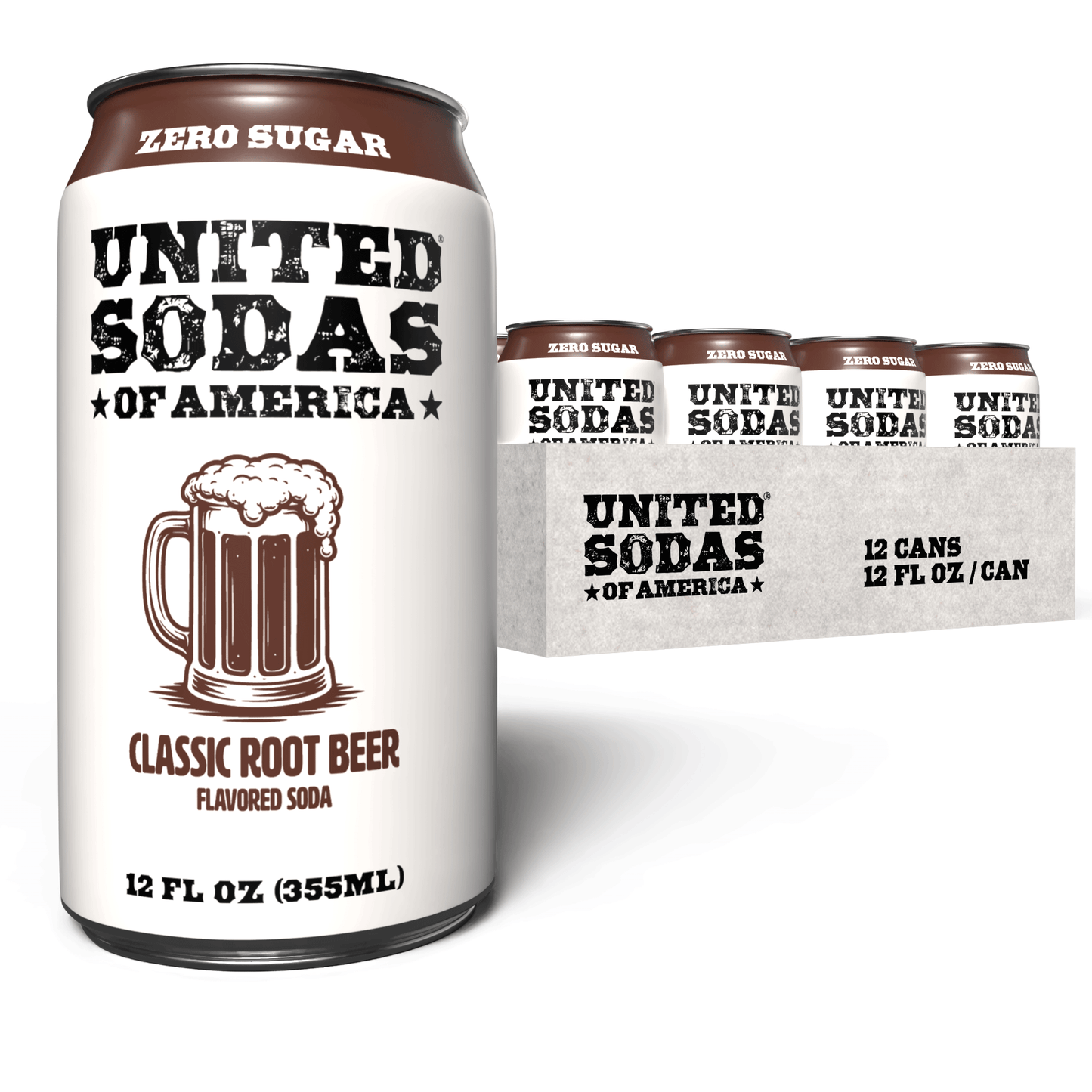 CLASSIC ROOT BEER - United Sodas of America Zero Sugar Soda – 12 oz Cans (12-Pack)