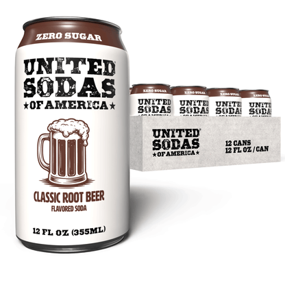 CLASSIC ROOT BEER - United Sodas of America Zero Sugar Soda – 12 oz Cans (12-Pack)