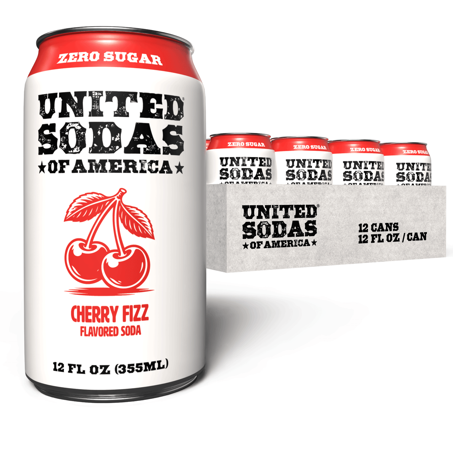 CHERRY FIZZ - United Sodas of America Zero Sugar Soda – 12 oz Cans (12-Pack)