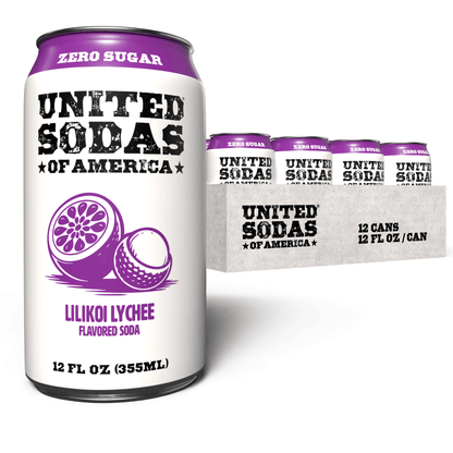 LILIKOI LYCHEE - United Sodas of America Zero Sugar Soda – 12 oz Cans (12-Pack)