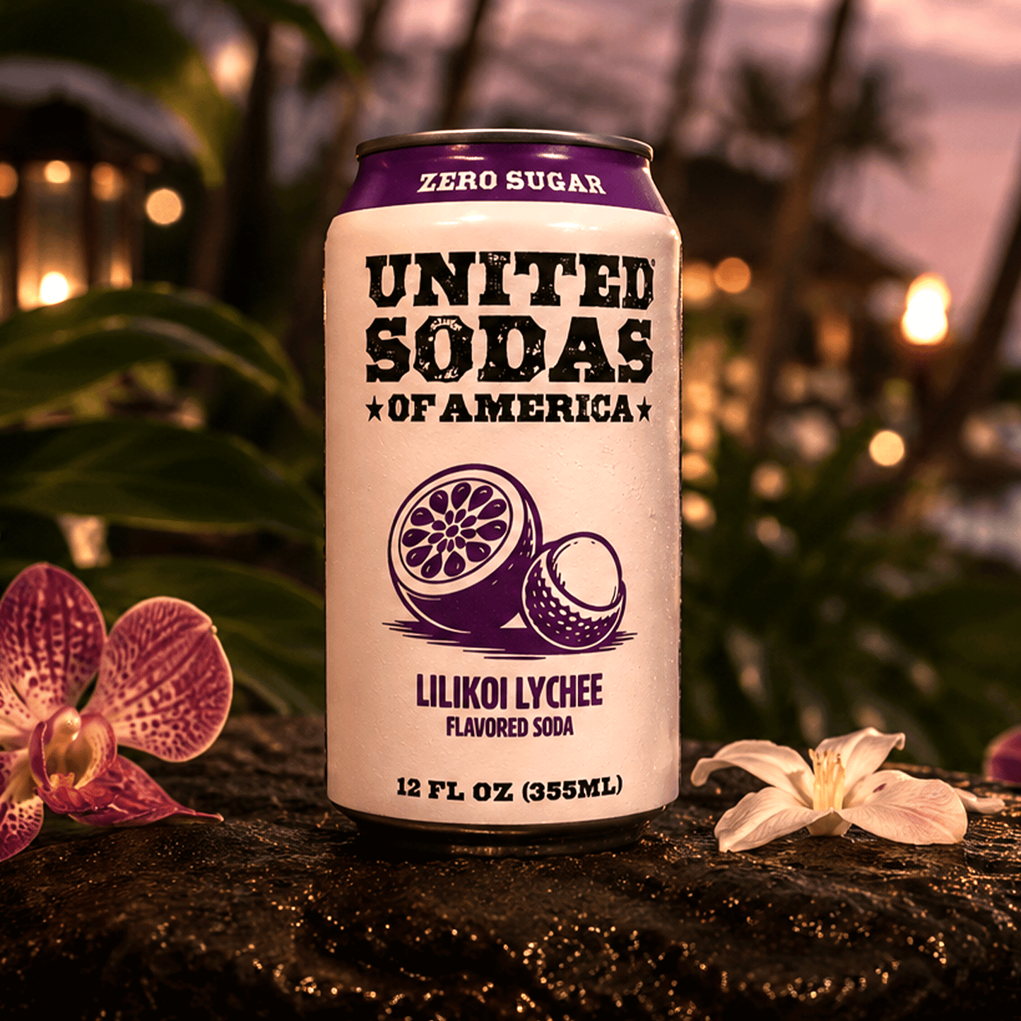 LILIKOI LYCHEE - United Sodas of America Zero Sugar Soda – 12 oz Cans (12-Pack)