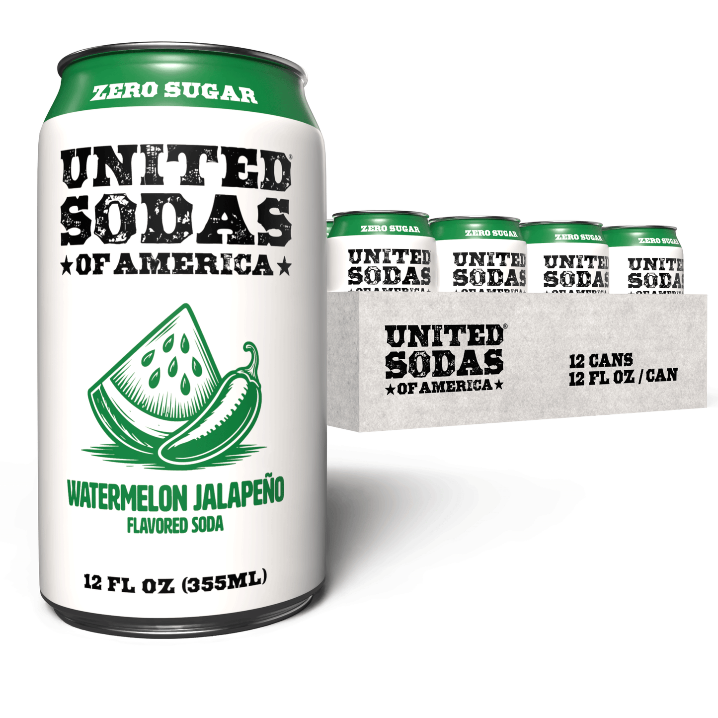 WATERMELON JALAPEÑO - United Sodas of America Zero Sugar Soda – 12 oz Cans (12-Pack)